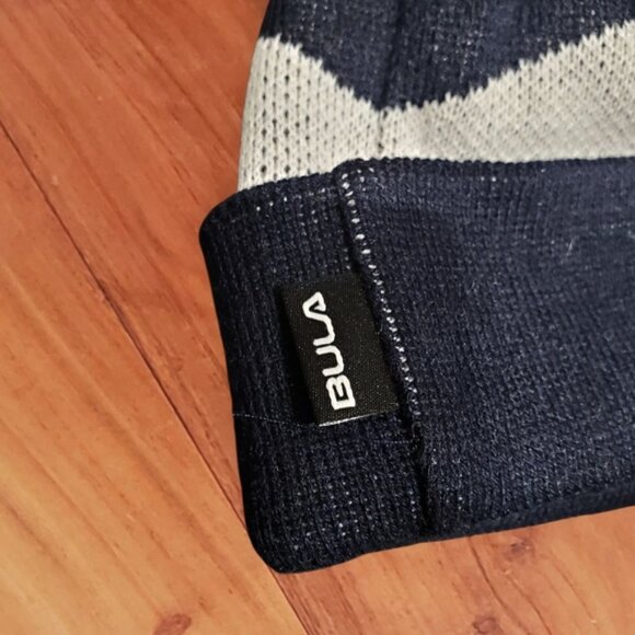 Vintage BULA Ski Resort Navy/White/Red Knit Mountain Beanie Pom Pom Hat - Picture 2 of 9